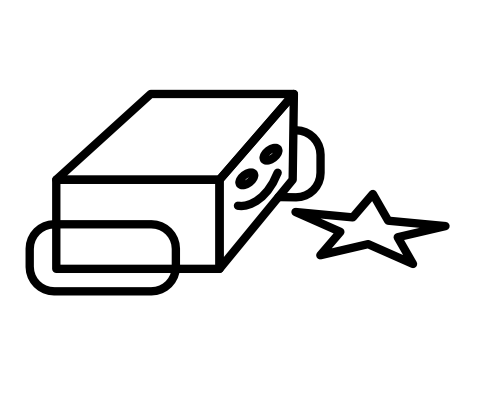 a line drawing of of a robot walking towards a star.